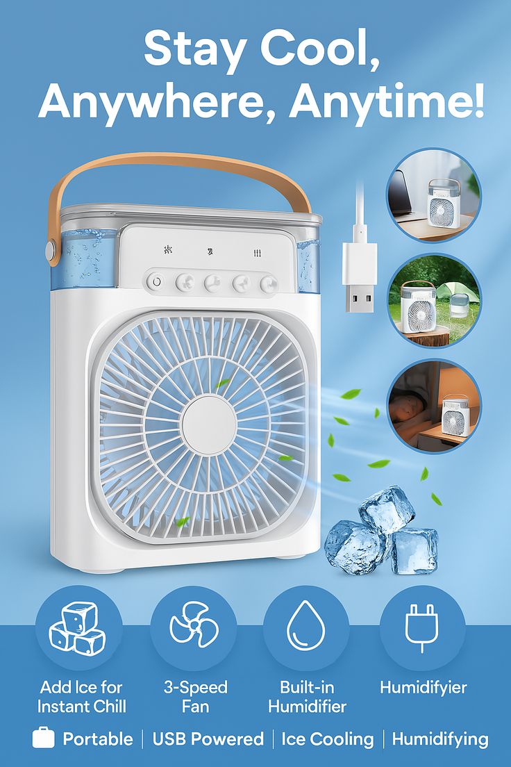 Portable Air Cooler Fan with Mist Humidifier – USB Rechargeable Mini Cooling Fan